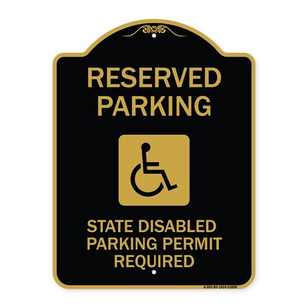 Signmission Reserved Parking State Disabled Parking Permit Required Handicapped Alum, 18" x 24", BG-1824-23008 A-DES-BG-1824-23008